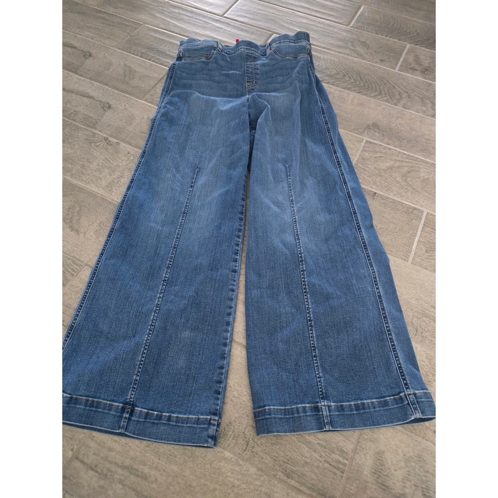 Spanx Women Medium Wash Wide Leg Denim Jeans High Rise Pull On Size XL